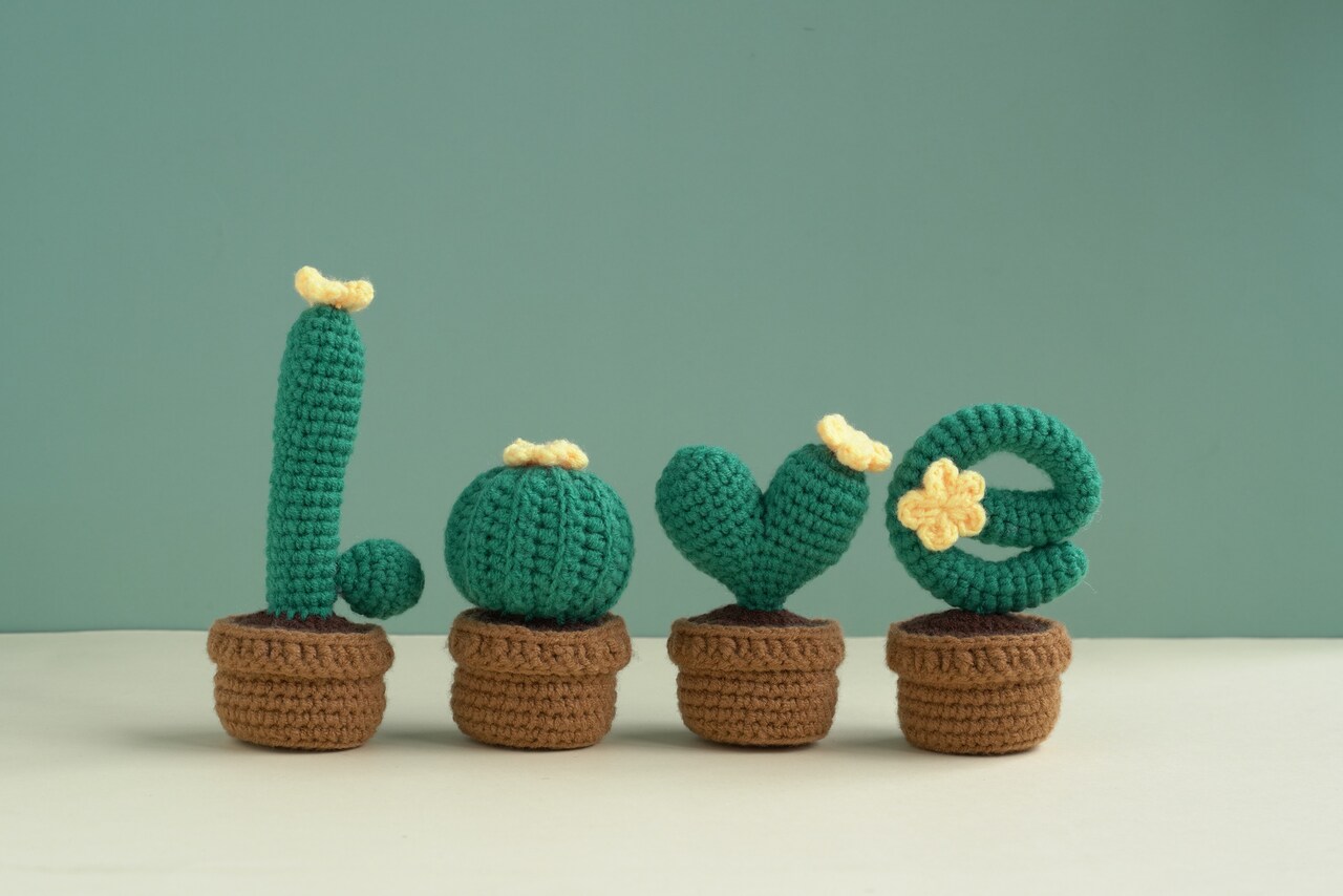Cactus with Flowers. Potted Plant Amigurumi DIY Crochet Kit Wizardi F07N8-M18